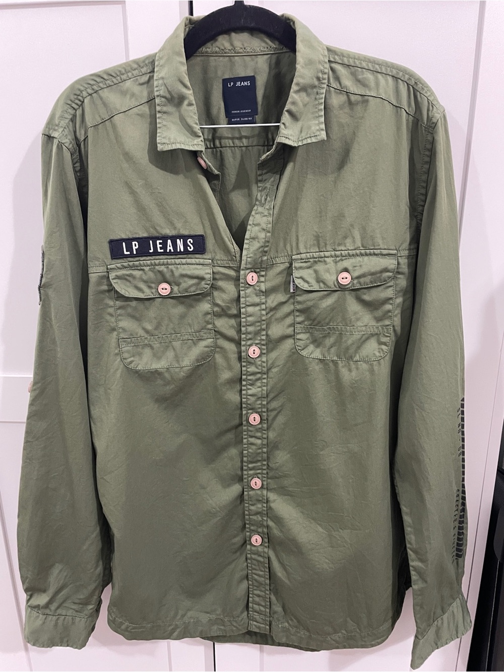 Louis Philippe Olive Green Military-Style Casual Button-Down Shirt